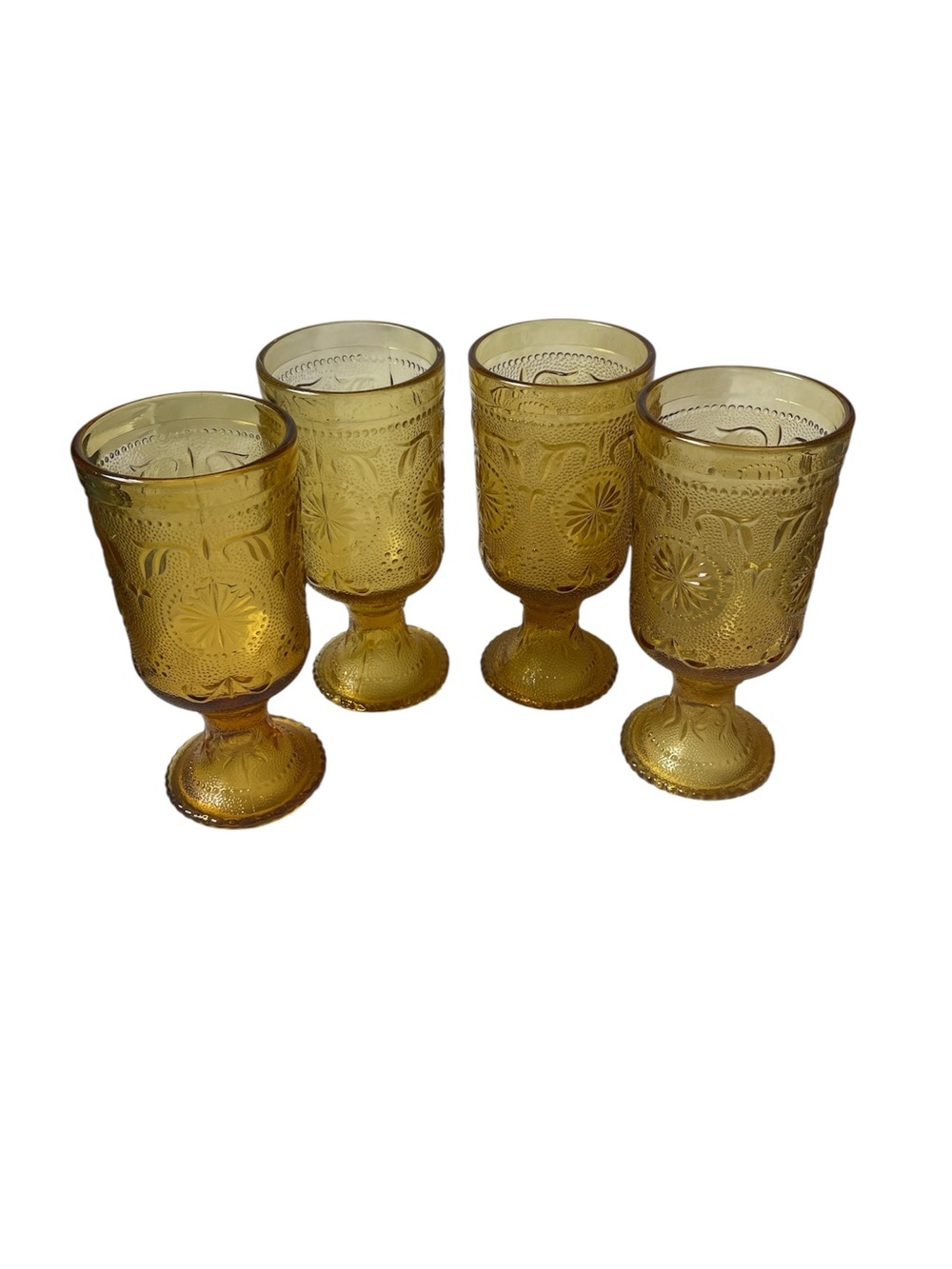 Brockway Glass Tiara Amber Footed Water Goblets American Concord Daisy Set of 4